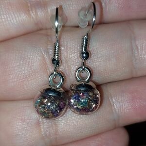 Elegant Silver and Multicolor Dangle Earrings. Confetti Filled Clear Balls. Nwot